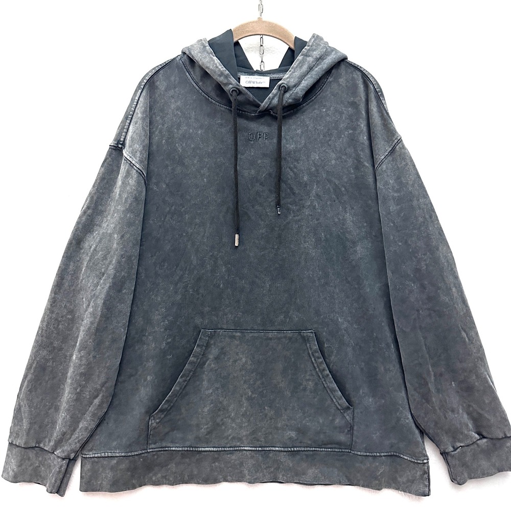 Off-White XL Super Moon Arrow Hoodie Tattered Torn Holes Distressed Worn Hoodie